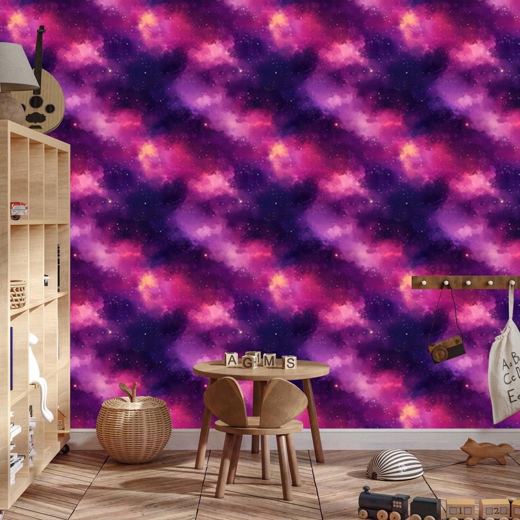Watercolor Galaxy Purple and Indigo Wallpaper for Living Room and Bedroom 50x1000