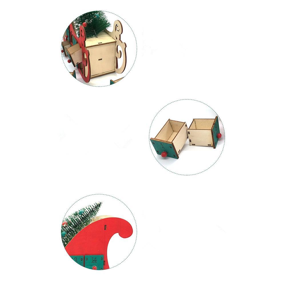 Christmas Wooden Advent Calendar, Countdown To Christmas With 24 Drawers, Sleigh Shape Christmas Tree DIY Advent Calendar With Lights