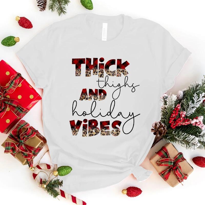 

Забавные рождественские толстые бедра и праздничные флюиды с буквенным принтом футболки для женщин летние короткие рукава круглый вырез милые рождественские футболки XXXL золотой