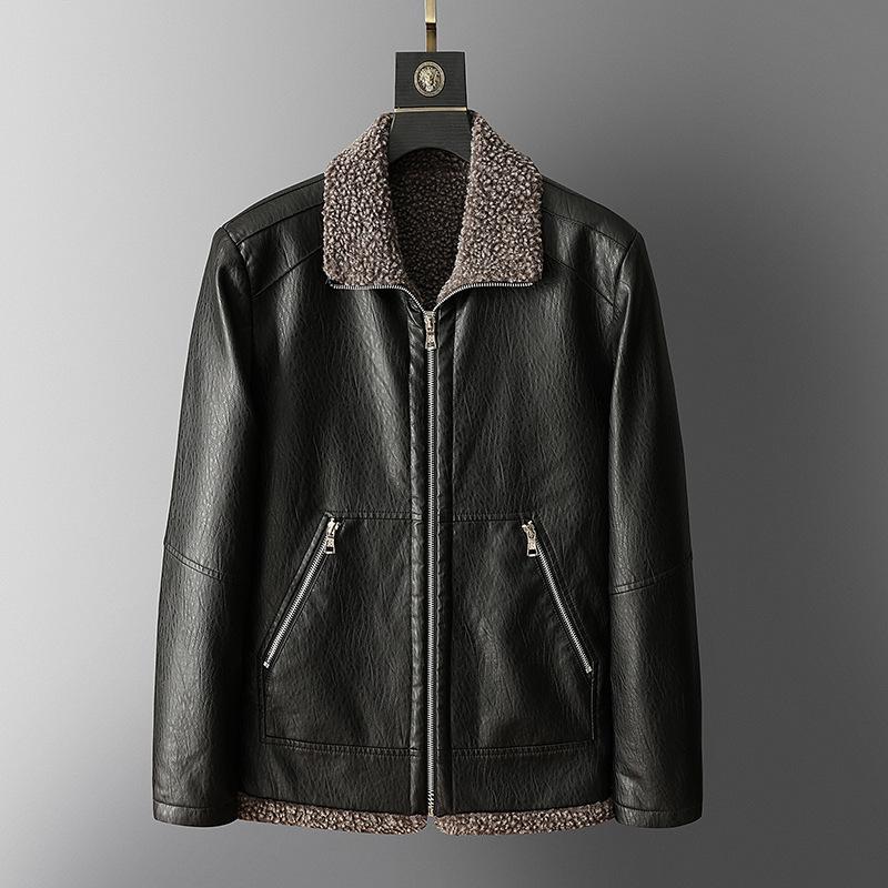 

Новая европейская и американская уличная кожаная мотоциклетная одежда в стиле хип-хоп с меховым воротником и лацканами, универсальная корейская версия, тонкая куртка из искусственной кожи XXXXL