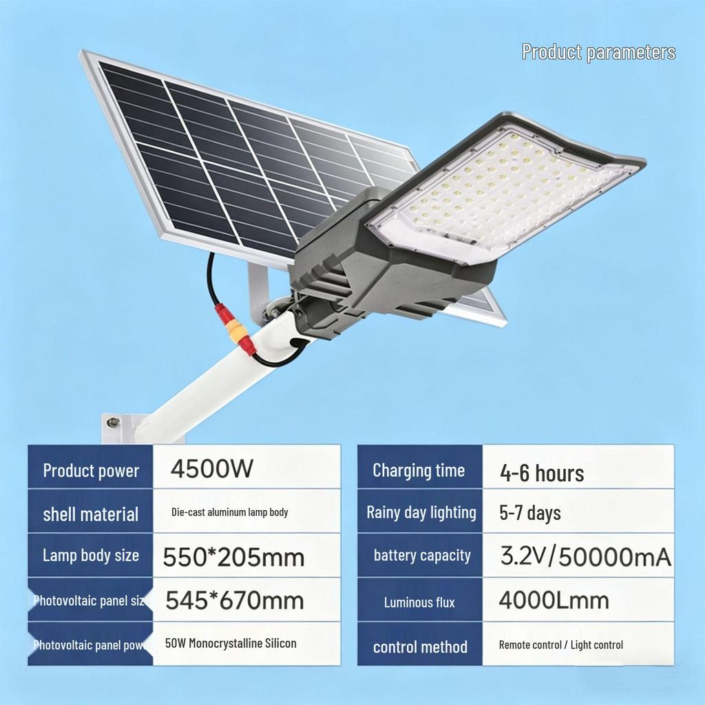 Super Bright Solar Outdoor Waterproof Courtyard Street Light with Large Battery and High Pole for Rural Homes
