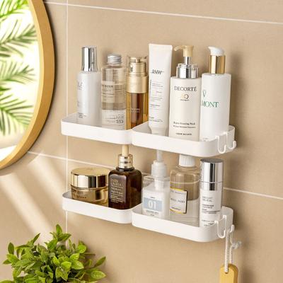 Bathroom Cosmetics Storage Racks with Hooks Punch-Free Wall Mounted Plastic Sundries Shelf Bathing Supplies Organize Storage Box