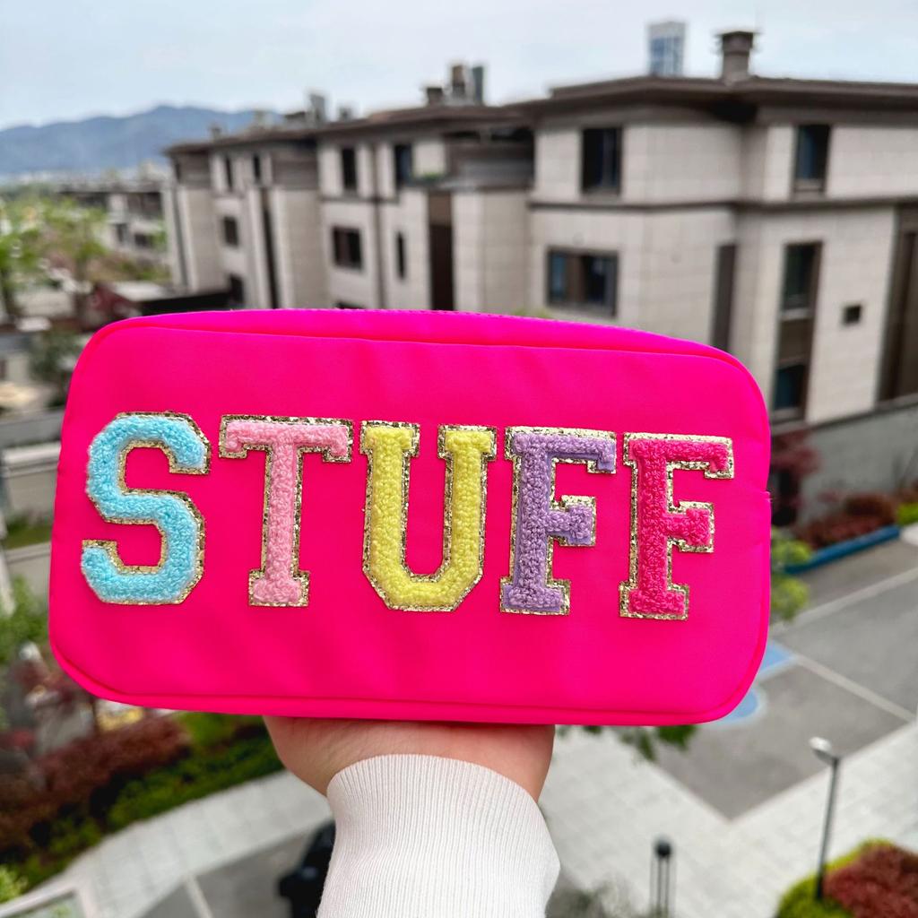 Portable Nylon Women's Cosmetic Bag Simple Letter Sticker Ladies Large Storage Bags Female Make Up Case Travel Clutch Handbags