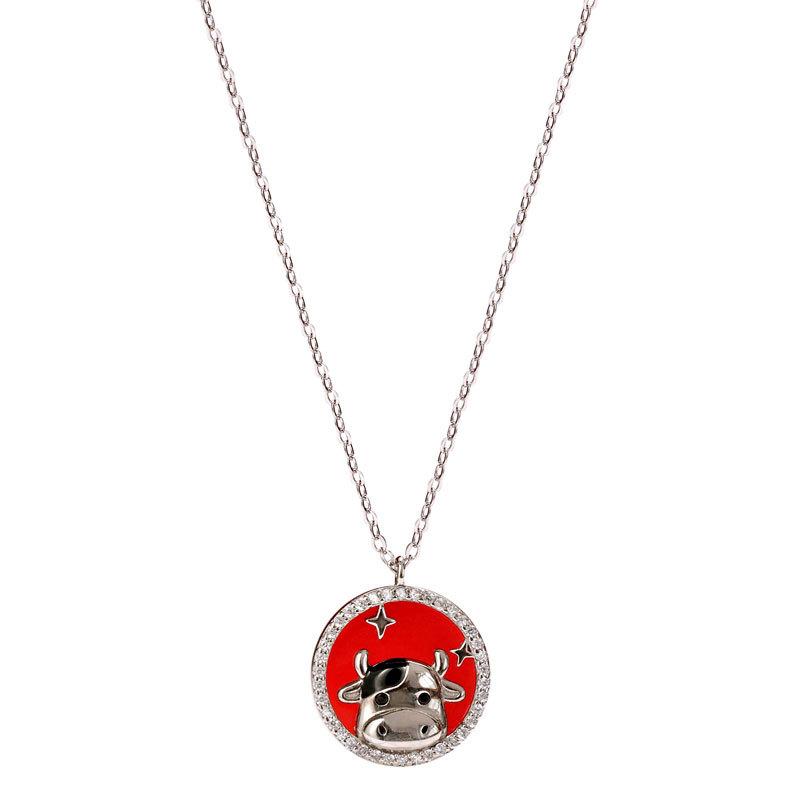 

Ожерелье Года Быка для женщин, модное и милое. Круглая брендовая цепочка на ключицу из красного бычьего агата