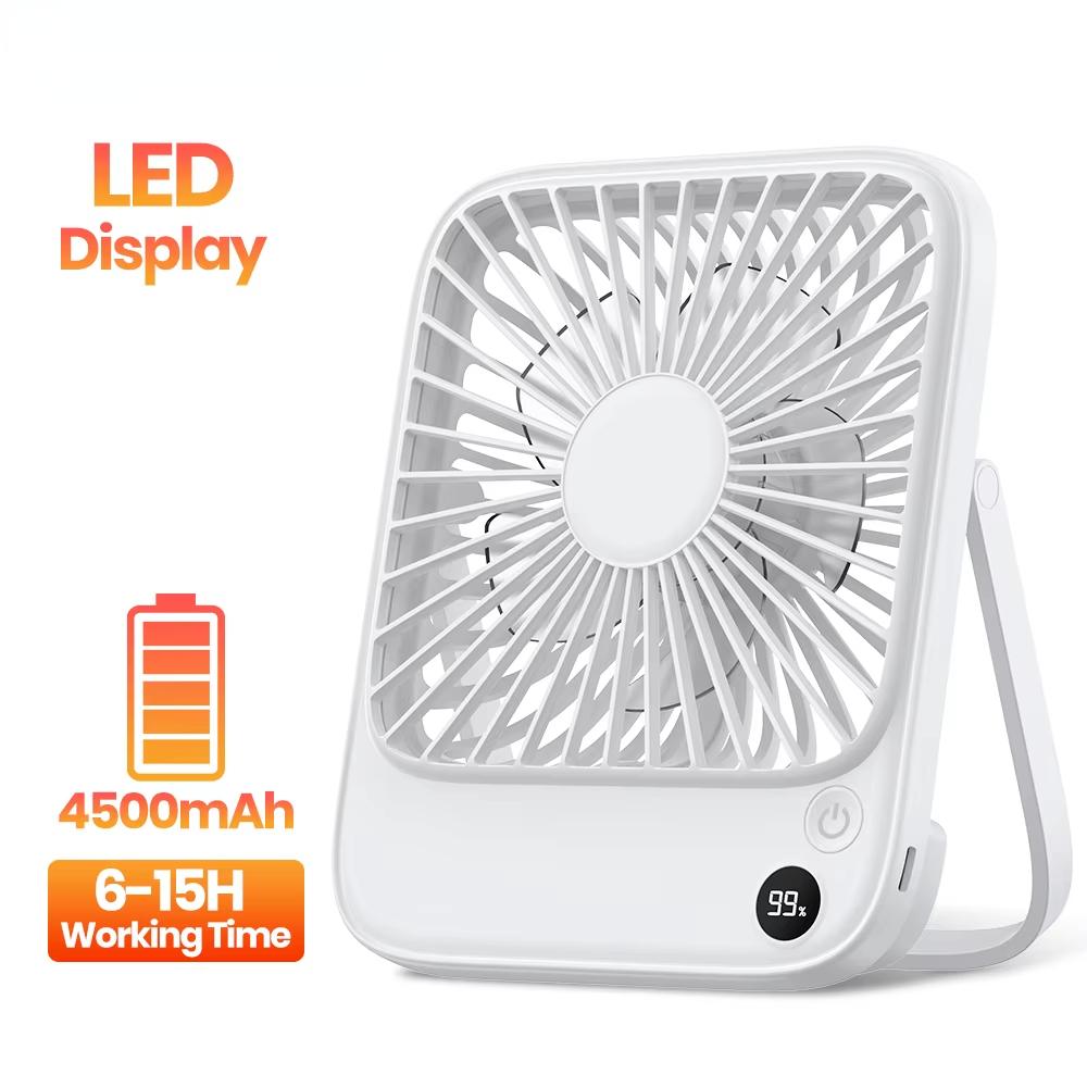 Tragbarer Schreibtischventilator 2000mAh/5000mAh Akkubetrieben Leise Dünner Tischventilator für Büro, Reise, Bibliothek Nackenventilator