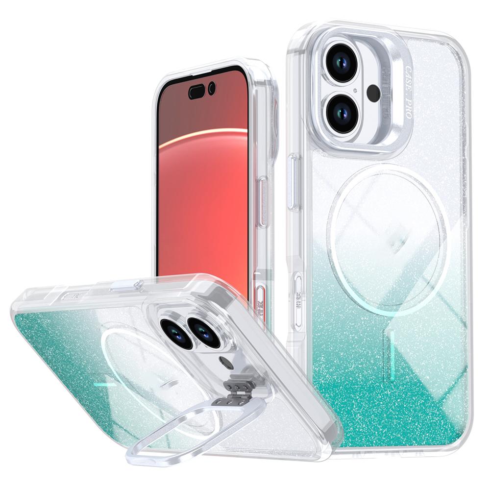 For iPhone 16 Magnetic Case Gradient Glitter Shockproof TPU PC Phone Cover Compatible with MagSafe
