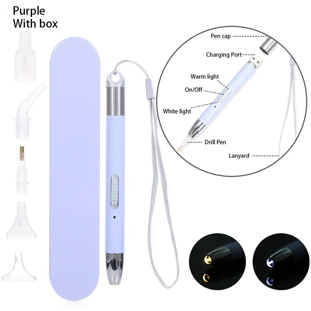 USB Rechargeable Lighting Point Drill Pen With 4 Heads For 5D Diamond Painting Pen Diamond Embroidery DIY Tools Accessories