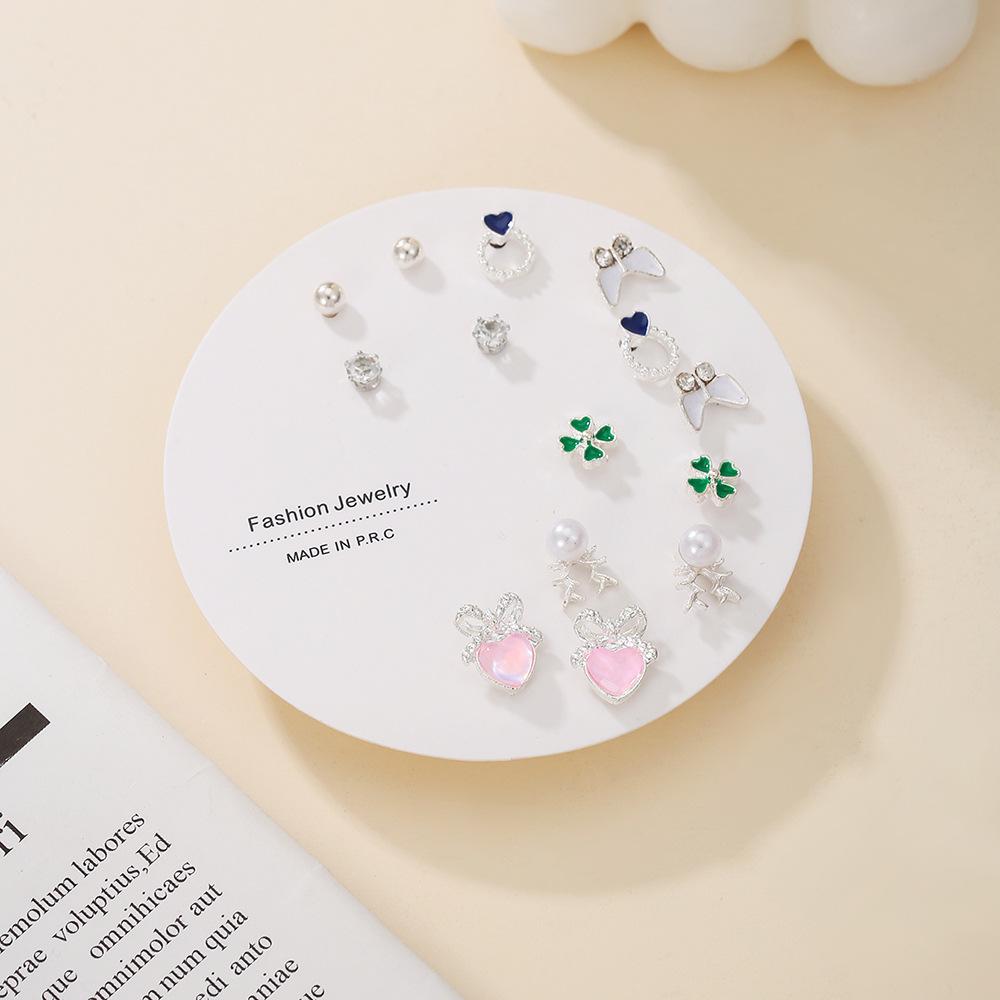 One week stud earrings set, simple and small combination earrings, women's Korean version, new trendy temperament, small earrings, simple and advanced