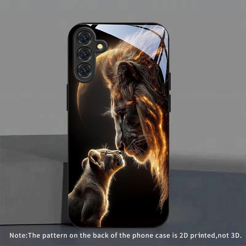 Jin Daxiao Löwenmuster Glas Handyhülle geeignet für Samsung Galaxy S26 S25 S24 S22 S21 S20FE/Ultra/Plus Anti-Drop-Rückabdeckung
