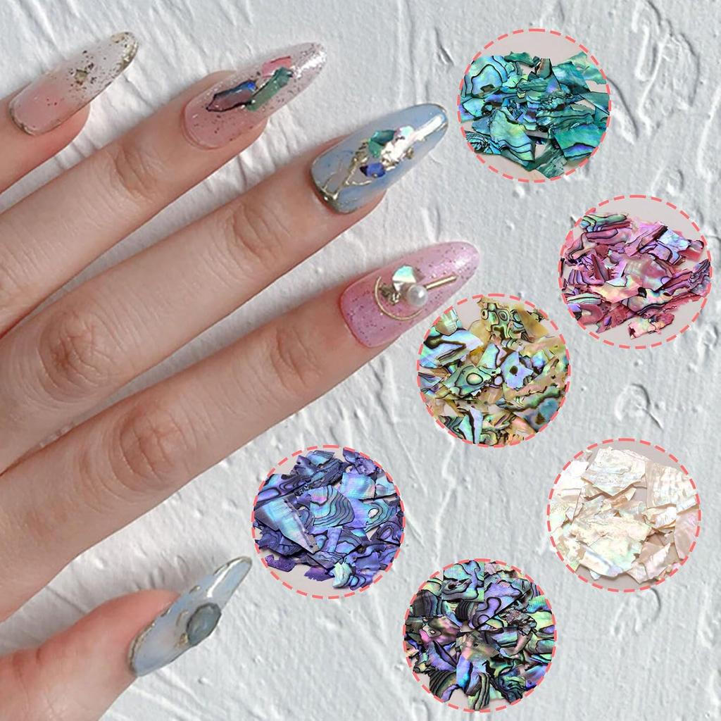 Abalone Shell Flakes for Nail Art,Mixed Size 3D Abalone Shell Fragments,Colorful Irregular Abalone Seashell Slices Nail Glitter Manicure DIY Accessory