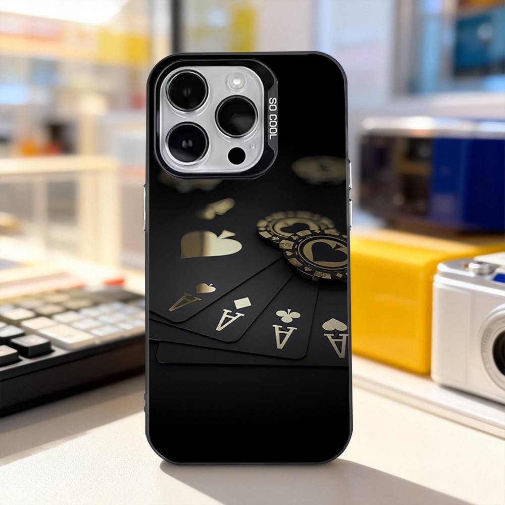 Poker Ace of Spades für iPhone 17, 16, 15, 14, 13, 12, 11, Pro, Max, Plus, E, Air, Mini – stoßfeste, schwarze, matte Hartschalen-Handyhülle