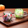 Yousheng Double Wall Coffee Mugs High Borosilicate Glass Cups with Colorful Petal Design Insulated Heat Resistant Tea Latte Mugs with Handle
