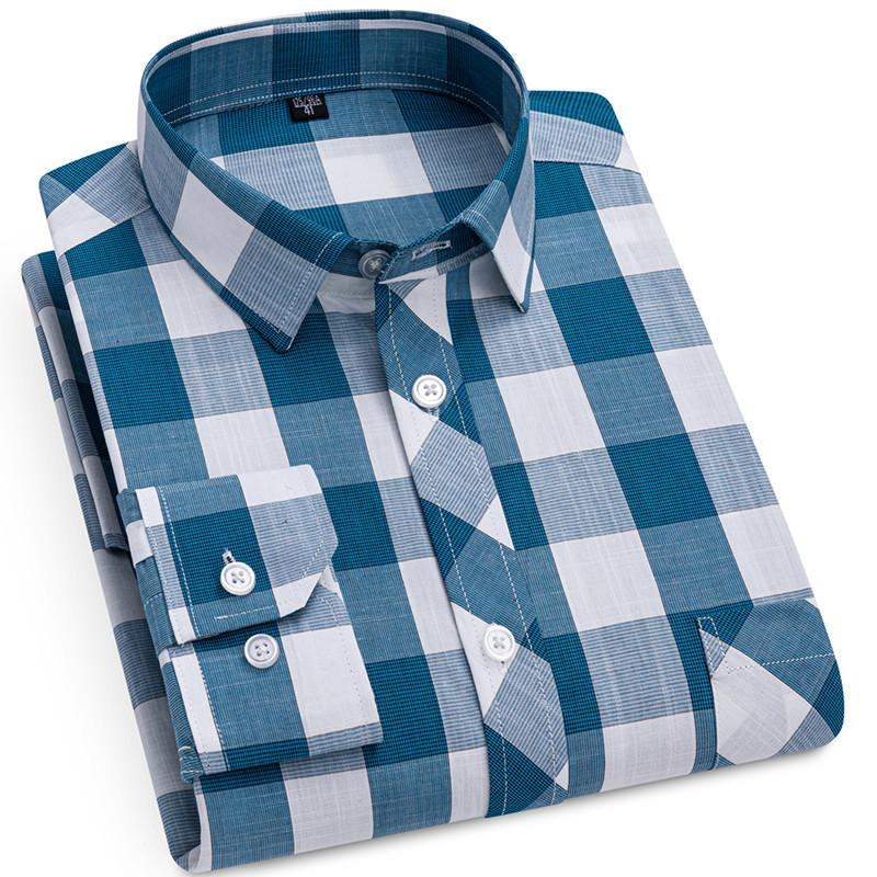 Fashion Spring Autumn Men's Plaid Shirts Long Sleeve 100% Pure Cotton Good Quality Thin Soft Classic Basic Casual Male Clothing