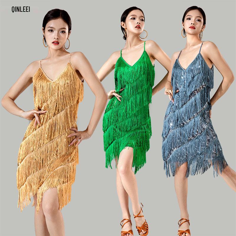 High-End Women's Latin Dance Tassel Dress - Sexy Adult Performance and Competition Costume