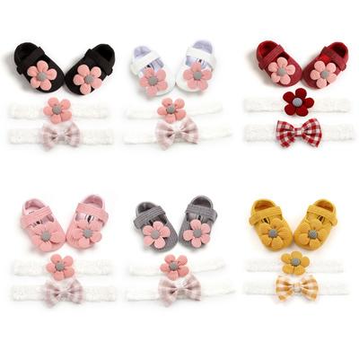 Cute Baby Girl Anti-Slip Casual Walking Shoes Flower Sneakers Soft Soled Shoes+2 Headband 3 Suit