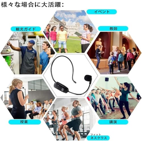 Oulou Wireless Microphone, UHF Headset Microphone with 50-meter Transmission Range, Auto-Pairing, Volume Control, Ear-Hook Type, Portable Stage Speake