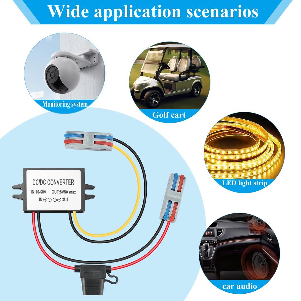 DC 10V-60V Abwärtswandler auf 5V 5A 25W, , 24V, 36V, 48V auf 5V