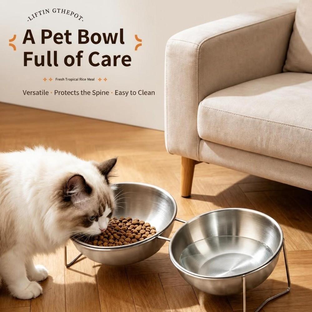 201 Stainless Steel Cat Bowls Tilted Pet Bowls Stable Cat Food Bowl Pet Supplies