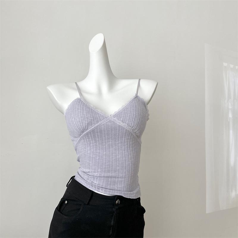 Sleek V-Neck Lace Camisole: Covers Underarm Fat, Built-in Pads, Beautiful Back Design