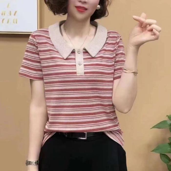 Mom's Short-sleeved T-shirt In Summer New Casual Top Middle-aged Women's Fashionable Age-reducing Slimming Base Shirt for Women