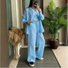 Spring Fashion Women's Plus Size Two-Piece: Linen-Style Shirt & High-Waisted Loose Pants