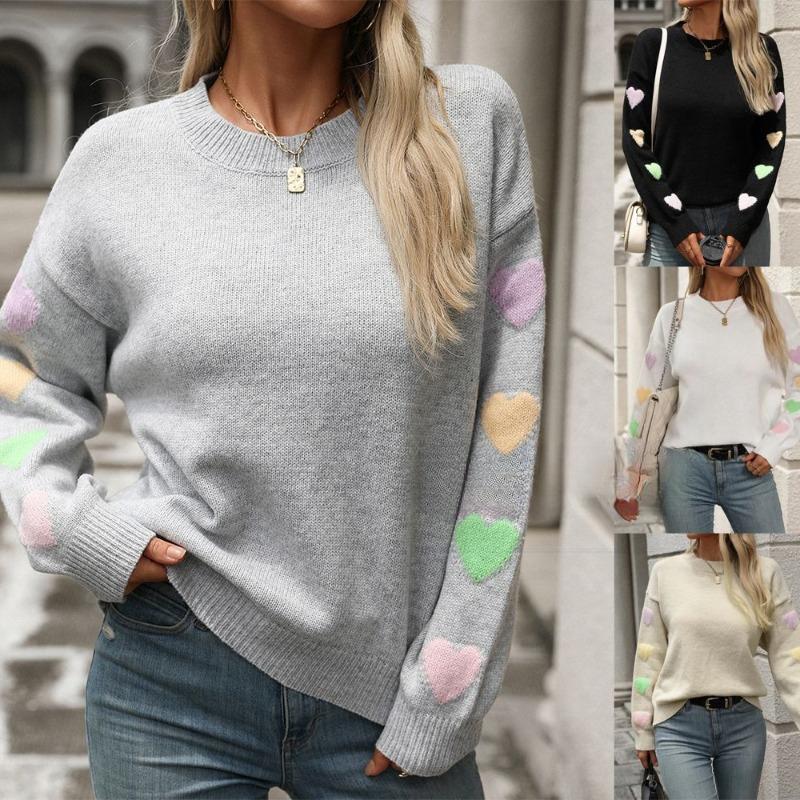 

Женский свитер Love Splicing Solid Color Sweater Temperament Knitted Sweater S белый