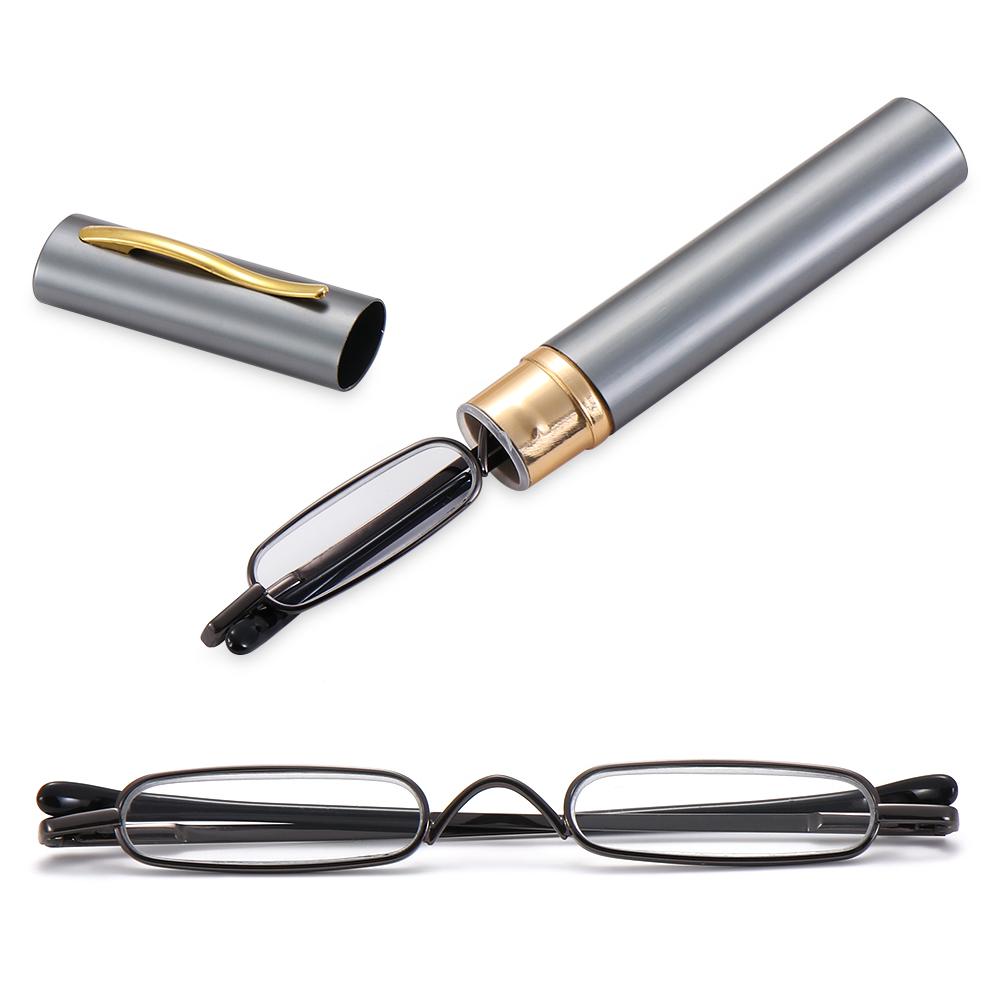 Mini Slim Reading Glasses Unisex Portable Presbyopic Glasses With Pen Tube Case Spring Hinge Men Women Vision Care +1.00~+4.00