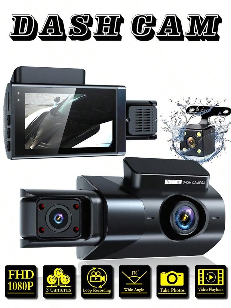 3 Lens Dashcam with Wifi 1080P Loop Recording Front 1080P Car Camera Mode Dash Camera for Cars Video Playback FHD