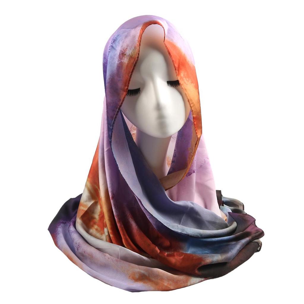 Silk Printed Marble Ethnic Headscarf and Shawl