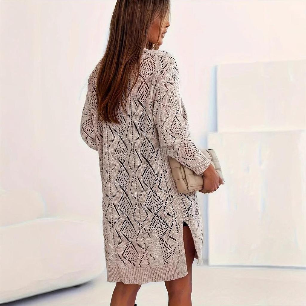 Women's Mid-Length Chunky Knit Solid Cardigan Sweater