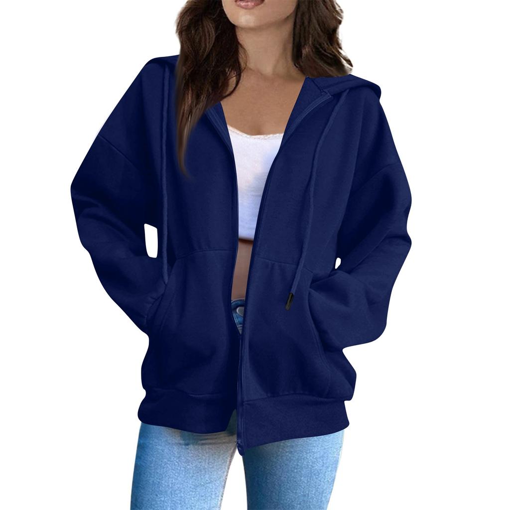Cardigan con zip casual alla moda da donna con cappuccio e felpa colorata