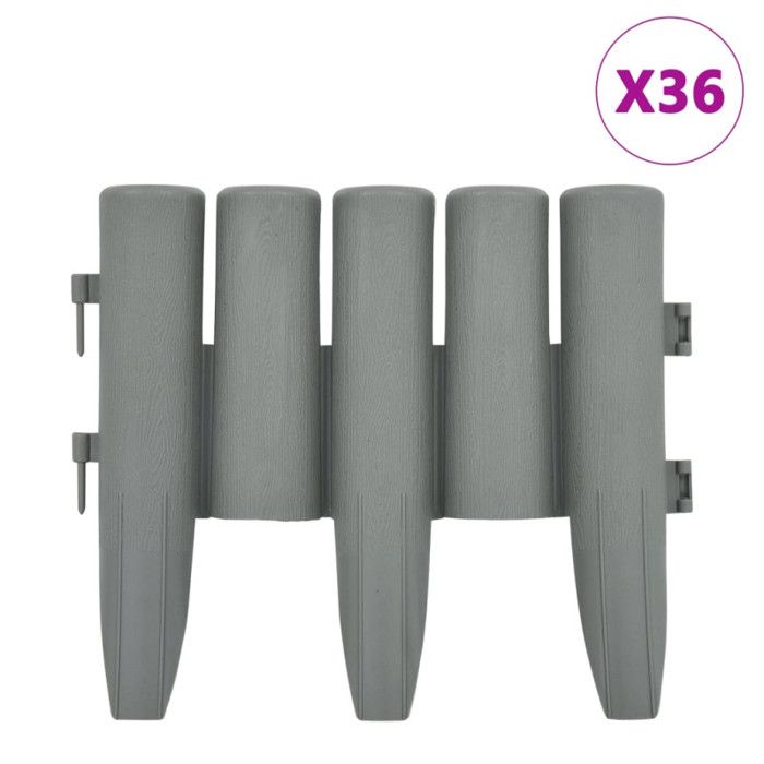 VidaXL Bordures de pelouse 36 pcs Gris 10 m PP