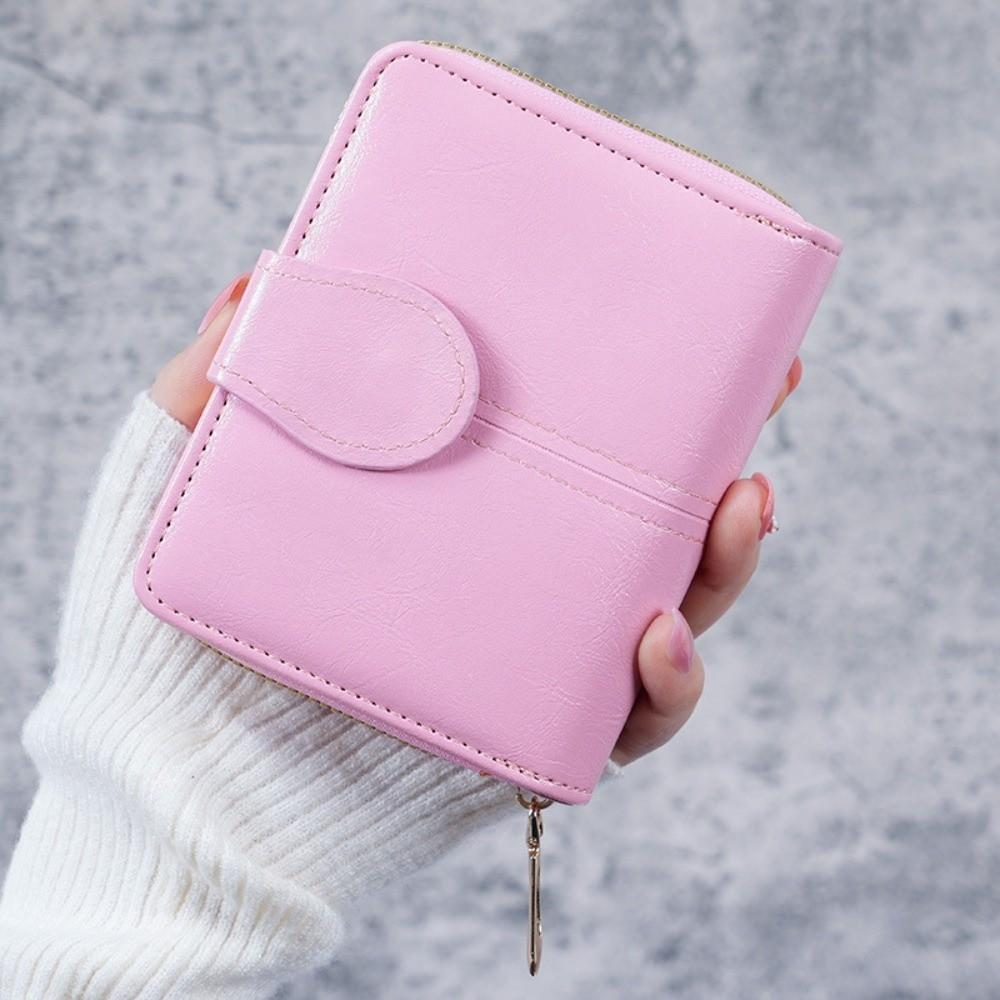 

Women s Fashion Multi-slot Short Wallet Zipper Vintage Coin Purse Oil-based PU Leather Keys Pouch рожевий