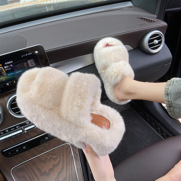 7Cm thick bottom milk tea color evening wind fluffy slippers women's 2025 autumn and winter new outer wear soft bottom cotton slippers outer wear