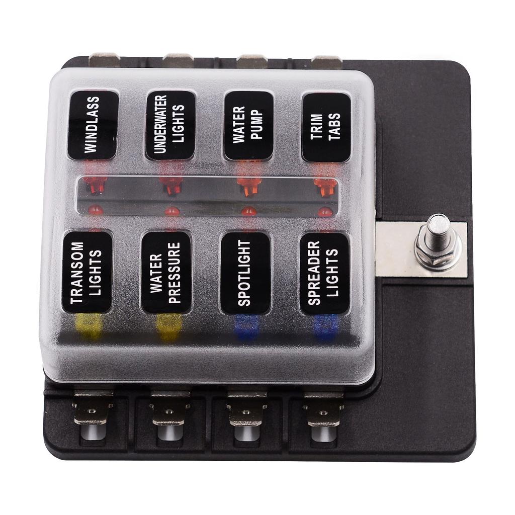 1 In 8 Out Car RV Fuse Box Base Insurance Insert PC Terminal Block Black