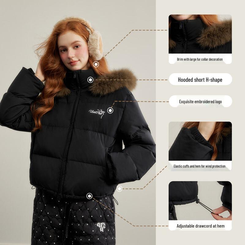 UNIFREE Women's Short Padded Down Jacket with Fur Hood