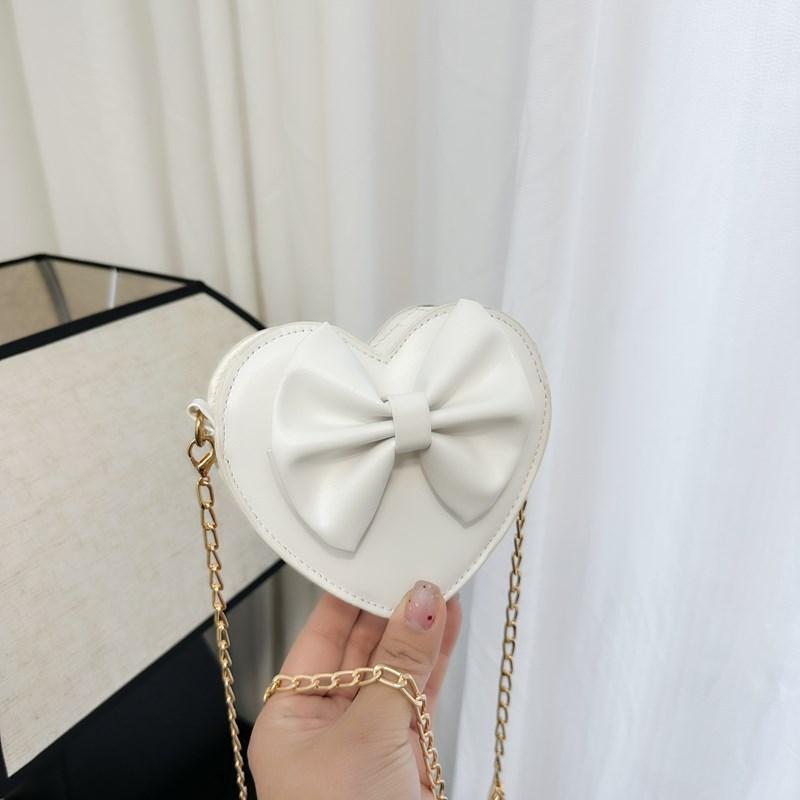 Borsa a tracolla singola con cuore e fiocchi alla moda per bambini, Borsa a tracolla con catena alla moda per l'uso dei bambini