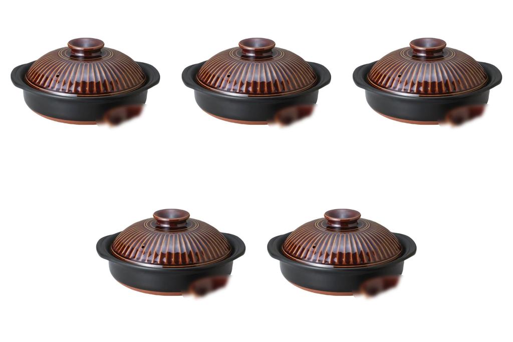 Set of 5 Chrysanthemum Ame 6 Pots x 19 x 11 Banko Ware Earthenware Direct Fire Setomonohonpo No. [21 cm] Pots, (Pot Only),
