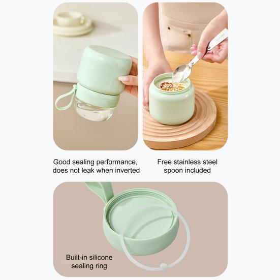 Portable Breakfast Cups Stainless Steel Lunch Cup Double-Layer Insulated Food Jar with Spoon Leakproof Travel Salad Container for Soup Salad