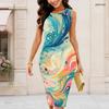 Women Plus Size Round Neck Sleeveless Gradient Printed Bodycon Midi Dress