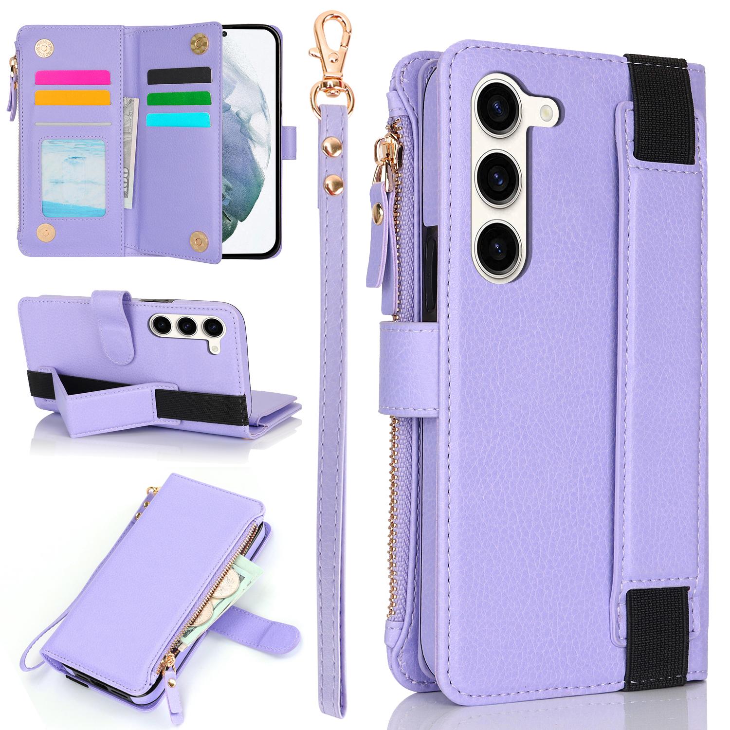 

XL-001 For Samsung Galaxy S23+ Case Zipper Pocket Wristband Stand Leather Phone Cover E