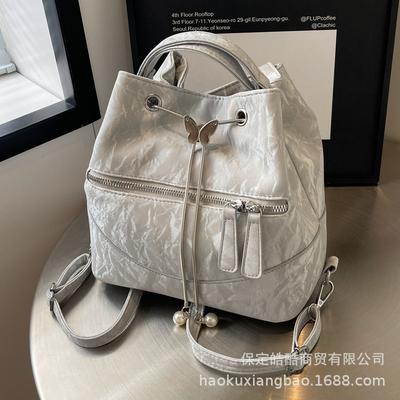 Silver Bag Women's 2025 New Fashion Backpack Design Sense School Bag College Student Shoulder Crossbody Bucket Bag