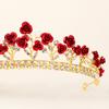 Luxury Gold Red Rose Rhinestone Bridal Tiaras Crown Vintage Baroque Crystal Diadem For Brides Headbands Wedding Hair Accessories