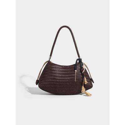 French Woven Vegetable Basket Bag, Women's Pu Leather Single-shoulder Bag, Retro Handcrafted Bag, Ins Style