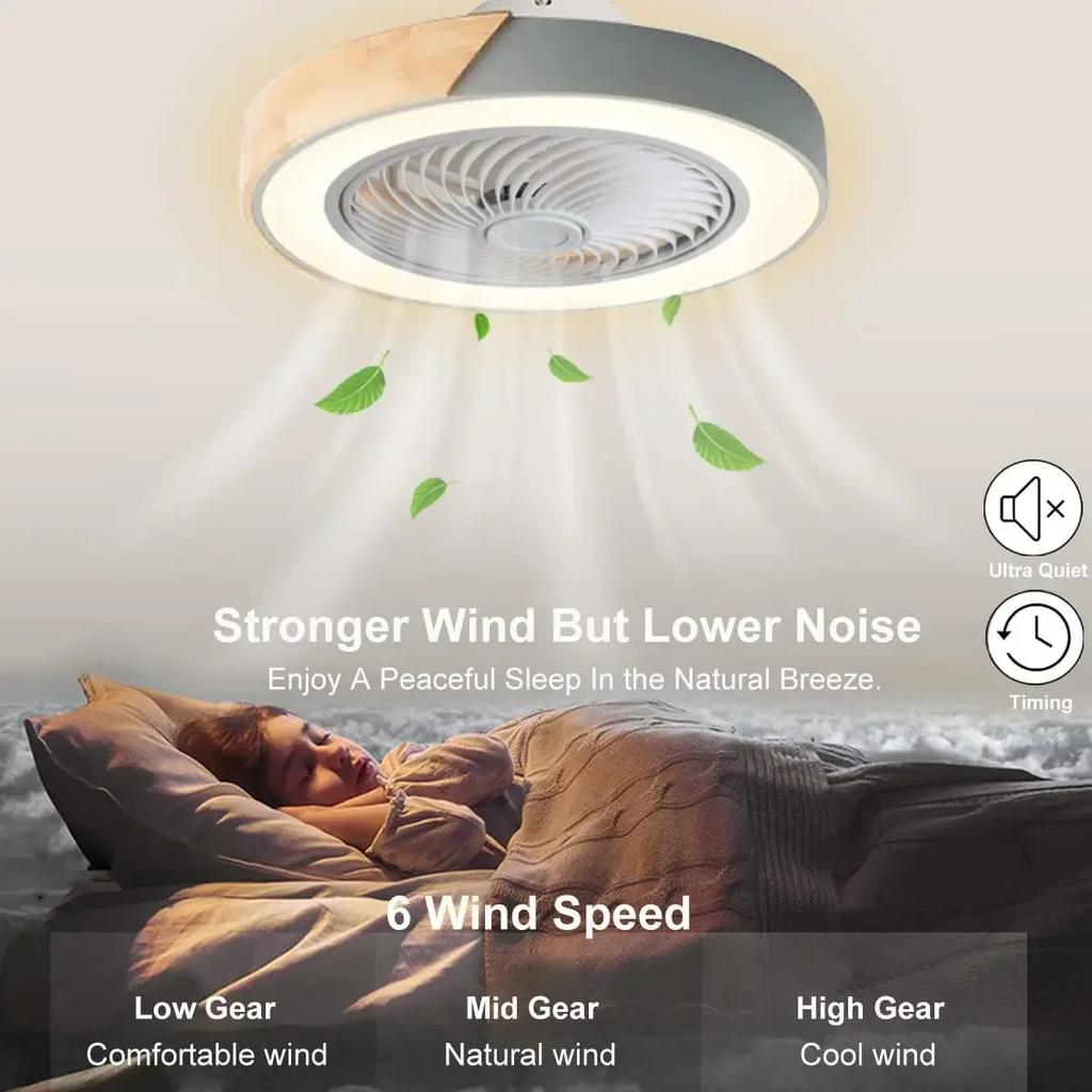 Low Profile Wood Ceiling Fan Light with Remote Control Dimmable 3 Color Timing LED Fan Lamp Bedroom Indoor Ceiling Kids Light