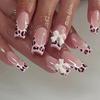 24 Pcs Pink French Tip Star Long Coffin False Nails Ballet Wearable Full Cover Press On Nail Tips Art