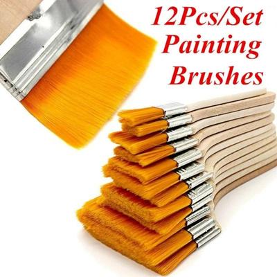 12Pcs/Set Oil Painting Wooden Handle Brushes Artist Watercolor Acrylic Panit Art Supplies Limner Tools for School Student