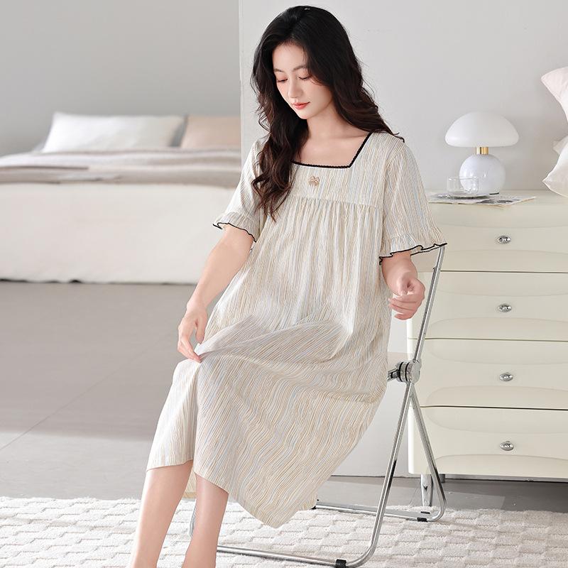 1011 neues Nachthemd Damen Sommer Dünne Baumwolle Kurzarm Sommer Pyjama Große Größen Lässig und Bequem Loungewear