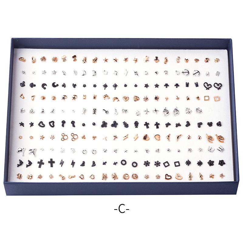 Korean 100-Pair Plastic Boxed Earrings Set - Soft Clay Drip Design, Diamond Glue Needle, Anti-Allergic.