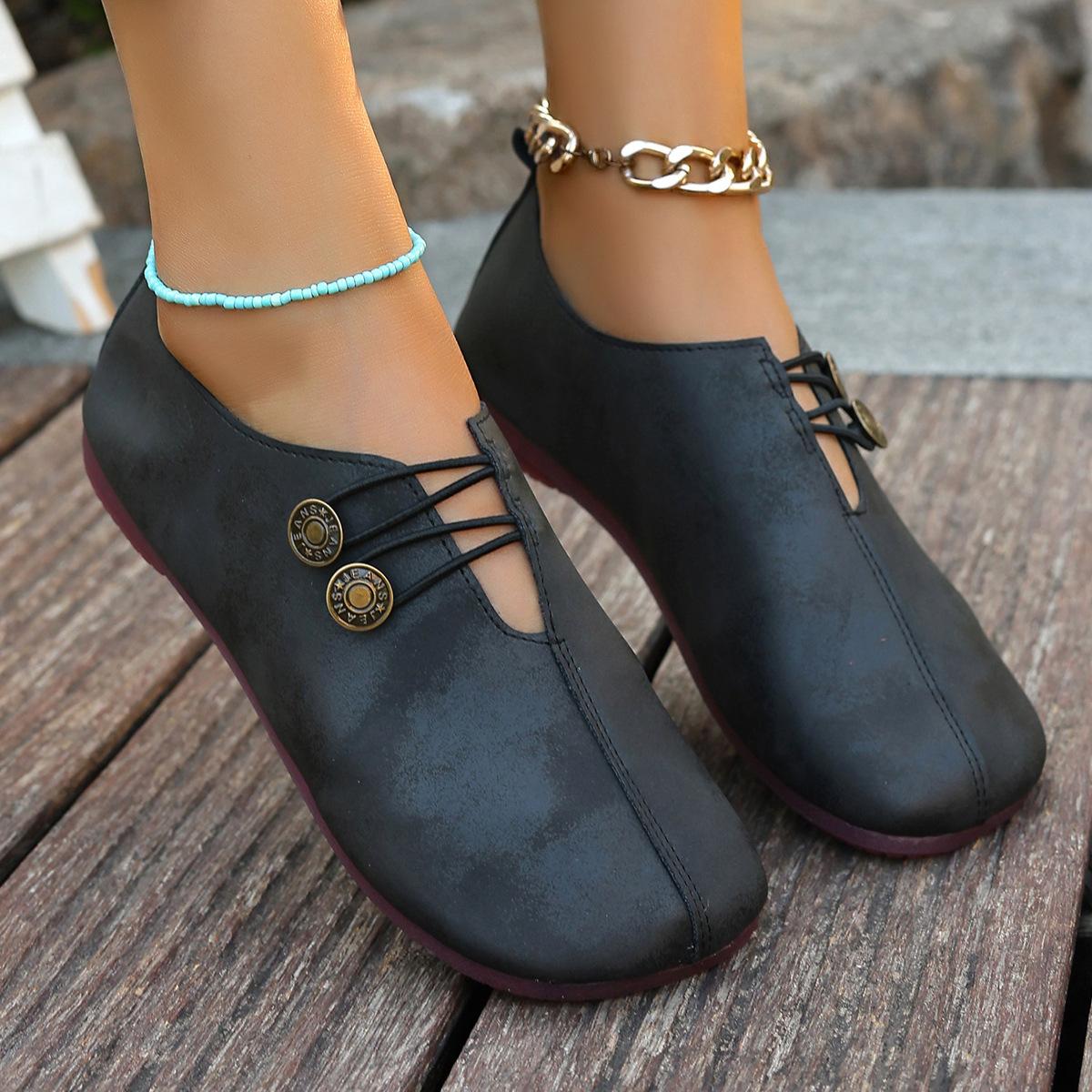 

New women s shoes flat-soled mother shoes buckle decoration solid color soft-soled single shoes women s middle-aged and old women s shoes 36 чёрный